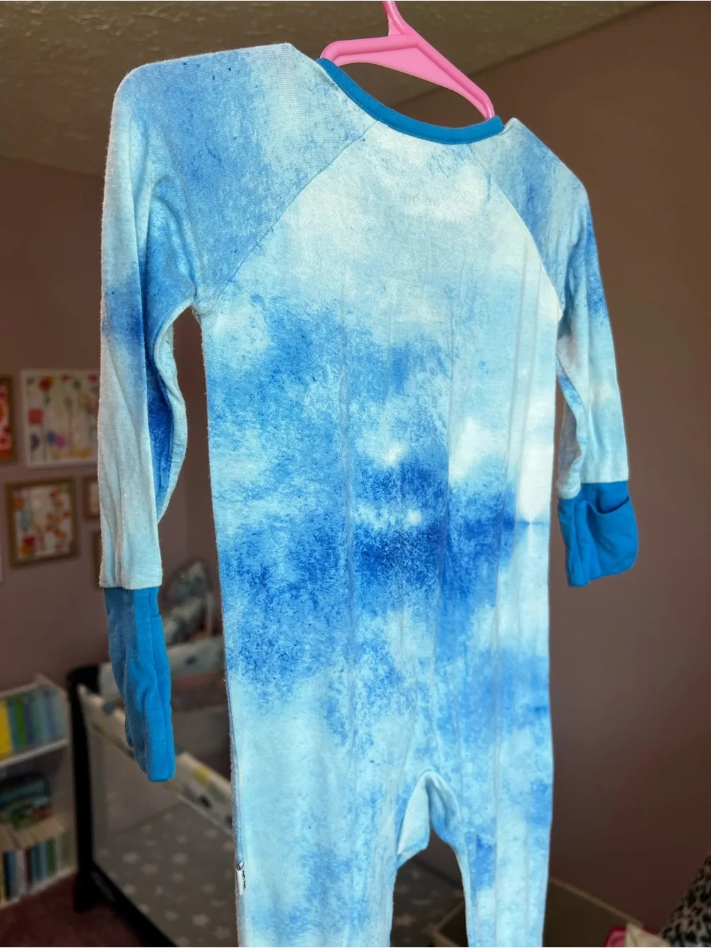 Little Sleepies Blue Watercolor Zippy Pajamas 3-6M GUC